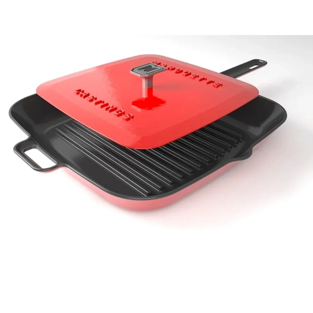 New‎ Marquette Castings Enameled Grill Pan with Press Cast Iron 11in  Red sealed